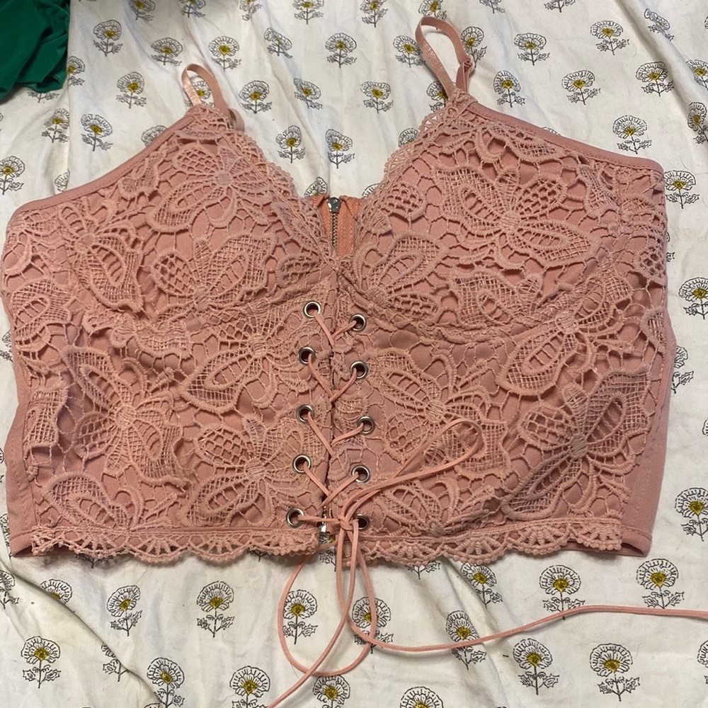Small pink lace corset top